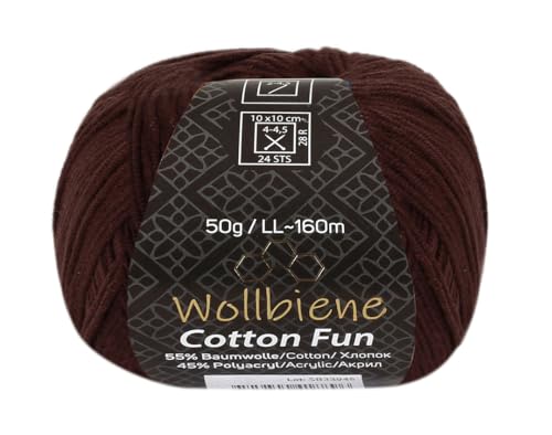 Wollbiene Cotton Fun Strickwolle 55% Baumwolle - Vielfältige Farbauswahl, Garn, Amigurumi Jeans 50g (20 dunkelbraun) von Wollbiene