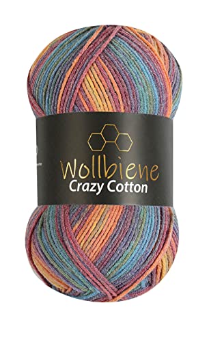 Wollbiene Crazy Cotton Batik 100 Gramm mit Farbverlauf 55% Baumwolle mehrfarbig Multicolor Strickwolle Häkelwolle Wolle Ganzjahreswolle (5040 regenbogen pastell) von Wollbiene