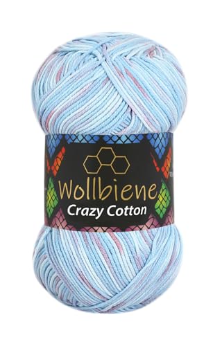 Wollbiene Crazy Cotton Batik 100 Gramm mit Farbverlauf 55% Baumwolle mehrfarbig Multicolor Strickwolle Häkelwolle Wolle Ganzjahreswolle (6070 hellblau flieder color) von Wollbiene