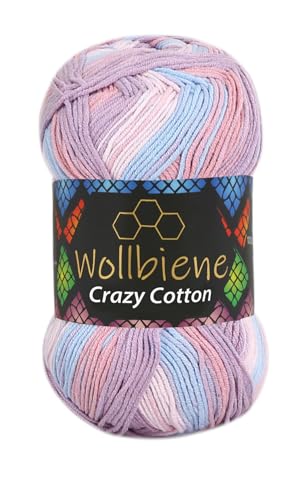 Wollbiene Crazy Cotton Batik 100 Gramm mit Farbverlauf 55% Baumwolle mehrfarbig Multicolor Strickwolle Häkelwolle Wolle Ganzjahreswolle (7000 hellblau rosa flieder) von Wollbiene