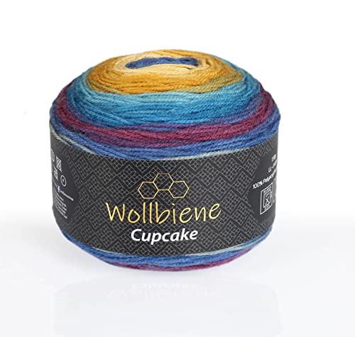 Wollbiene Cupcake Wolle zum Stricken 150g Strickwolle 150 Gramm Häkeln Babywolle Wolle Farbverlaufswolle (blau ocker 3060) von Wollbiene