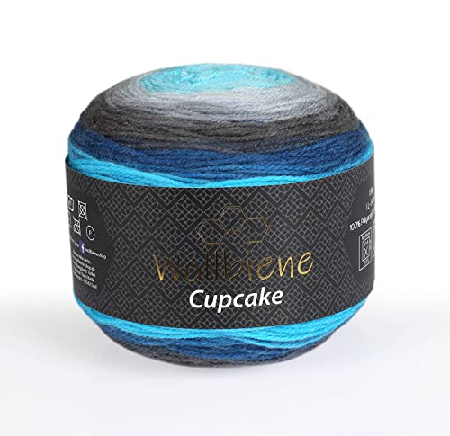 Wollbiene Cupcake Wolle zum Stricken 150g Strickwolle 150 Gramm Häkeln Babywolle Wolle Farbverlaufswolle (dunkelgrau grau blau 3020) von Wollbiene