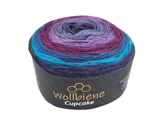 Wollbiene Cupcake Wolle zum Stricken 150g Strickwolle 150 Gramm Häkeln Babywolle Wolle Farbverlaufswolle (lila beere türkis 3210) von Wollbiene