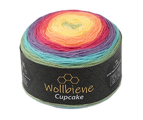 Wollbiene Cupcake Wolle zum Stricken 150g Strickwolle 150 Gramm Häkeln Babywolle Wolle Farbverlaufswolle (rainbow pastell 2030) von Wollbiene