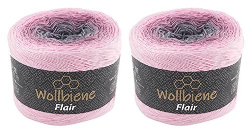 Wollbiene Flair Cotton 2x250g Bobbel Wolle Farbverlauf, 100% Baumwolle, Bobble Strickwolle Mehrfarbig (912 rosa grau) von Wollbiene