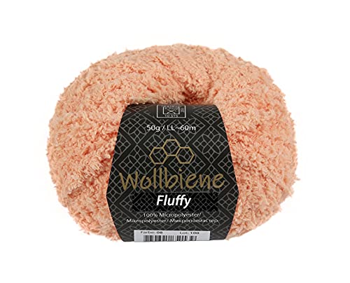 Wollbiene Fluffy Fransenwolle Wolle, Kuschelweich 50g, Plüschtier, Fransengarn zum häkeln Strickwolle, Babywolle, crochet yarn (apricot 08) von Wollbiene