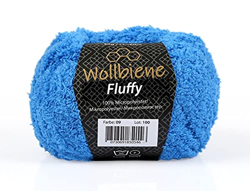 Wollbiene Fluffy Fransenwolle Wolle, Kuschelweich 50g, Plüschtier, Fransengarn zum häkeln Strickwolle, Babywolle, crochet yarn (blau 09) von Wollbiene
