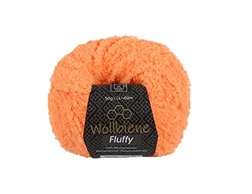 Wollbiene Fluffy Fransenwolle Wolle, Kuschelweich 50g, Plüschtier, Fransengarn zum häkeln Strickwolle, Babywolle, crochet yarn (leuchtorange 14) von Wollbiene