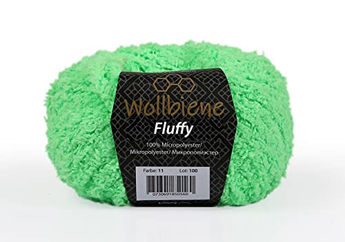 Wollbiene Fluffy Fransenwolle Wolle, Kuschelweich 50g, Plüschtier, Fransengarn zum häkeln Strickwolle, Babywolle, crochet yarn (neongrün 11) von Wollbiene