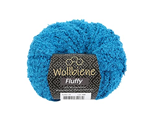 Wollbiene Fluffy Fransenwolle Wolle, Kuschelweich 50g, Plüschtier, Fransengarn zum häkeln Strickwolle, Babywolle, crochet yarn (petrol 21) von Wollbiene