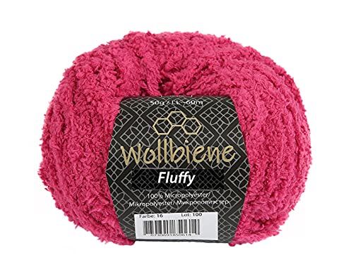 Wollbiene Fluffy Fransenwolle Wolle, Kuschelweich 50g, Plüschtier, Fransengarn zum häkeln Strickwolle, Babywolle, crochet yarn (pink 16) von Wollbiene