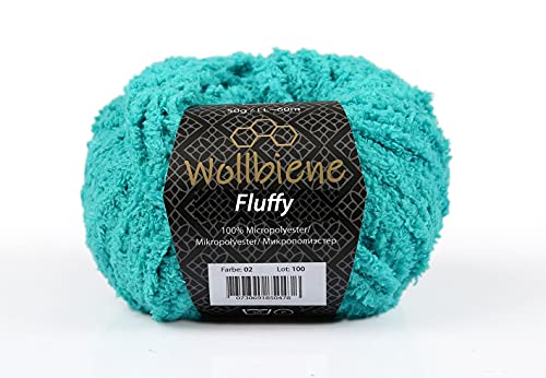 Wollbiene Fluffy Fransenwolle Wolle, Kuschelweich 50g, Plüschtier, Fransengarn zum häkeln Strickwolle, Babywolle, crochet yarn (türkis 02) von Wollbiene