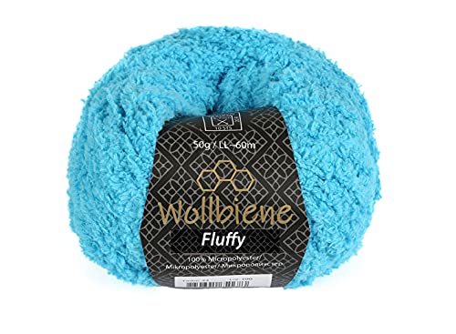 Wollbiene Fluffy Fransenwolle Wolle, Kuschelweich 50g, Plüschtier, Fransengarn zum häkeln Strickwolle, Babywolle, crochet yarn (türkisblau 22) von Wollbiene