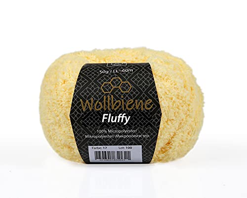 Wollbiene Fluffy Fransenwolle Wolle, Kuschelweich 50g, Plüschtier, Fransengarn zum häkeln Strickwolle, Babywolle, crochet yarn (zitronengelb 17) von Wollbiene