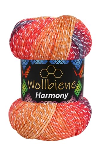 Wollbiene Harmony Batik 100 Gramm mit Farbverlauf 30% Baumwolle mehrfarbig Multicolor Strickwolle Häkelwolle Wolle Ganzjahreswolle (8060 blau rot orange) von Wollbiene