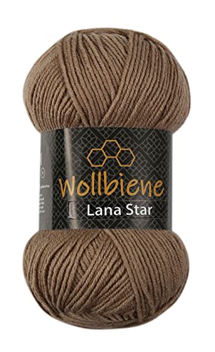 Wollbiene Lana Star 100g Strickwolle mit 49% Wolle 100 Gramm Wolle einfarbig türkische Wolle (06 coffee) von Wollbiene