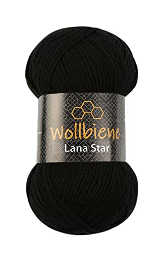 Wollbiene Lana Star 100g Strickwolle mit 49% Wolle 100 Gramm Wolle einfarbig türkische Wolle (08 schwarz) von Wollbiene