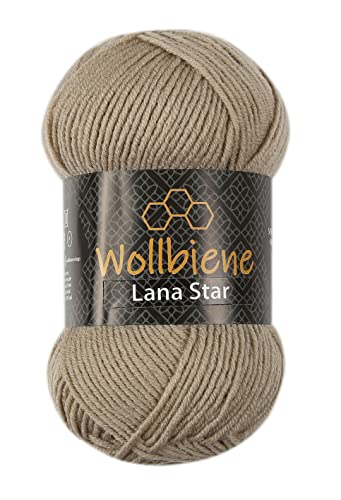 Wollbiene Lana Star 100g Strickwolle mit 49% Wolle 100 Gramm Wolle einfarbig türkische Wolle (13 taupe) von Wollbiene