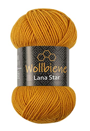 Wollbiene Lana Star 100g Strickwolle mit 49% Wolle 100 Gramm Wolle einfarbig türkische Wolle (19 ocker) von Wollbiene