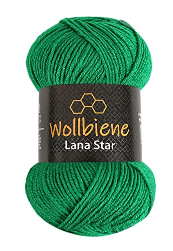 Wollbiene Lana Star 100g Strickwolle mit 49% Wolle 100 Gramm Wolle einfarbig türkische Wolle (24 grün) von Wollbiene