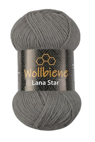 Wollbiene Lana Star 100g Strickwolle mit 49% Wolle 100 Gramm Wolle einfarbig türkische Wolle (26 dunkelgrau) von Wollbiene