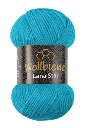 Wollbiene Lana Star 100g Strickwolle mit 49% Wolle 100 Gramm Wolle einfarbig türkische Wolle (27 türkis) von Wollbiene