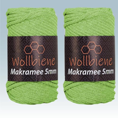 Wollbiene Makramee Garn 5mm I 2x70m I Makramee Natur - Baumwollgarn Mischgarn zum Knüpfen von Macrame - Rope Garn - Makramee-Garn aus Baumwolle für Kunst DIY Handwerk (apfelgrün 17) von Wollbiene