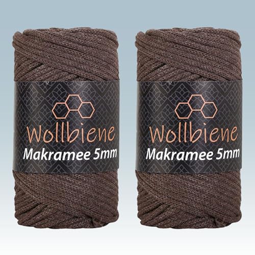 Wollbiene Makramee Garn 5mm I 2x70m I Makramee Natur - Baumwollgarn Mischgarn zum Knüpfen von Macrame - Rope Garn - Makramee-Garn aus Baumwolle für Kunst DIY Handwerk (braun 05) von Wollbiene