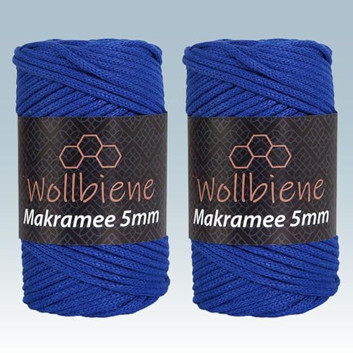 Wollbiene Makramee Garn 5mm I 2x70m I Makramee Natur - Baumwollgarn Mischgarn zum Knüpfen von Macrame - Rope Garn - Makramee-Garn aus Baumwolle für Kunst DIY Handwerk (dunkelblau 12) von Wollbiene