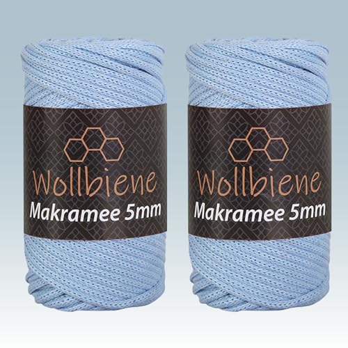 Wollbiene Makramee Garn 5mm I 2x70m I Makramee Natur - Baumwollgarn Mischgarn zum Knüpfen von Macrame - Rope Garn - Makramee-Garn aus Baumwolle für Kunst DIY Handwerk (hellblau 09) von Wollbiene