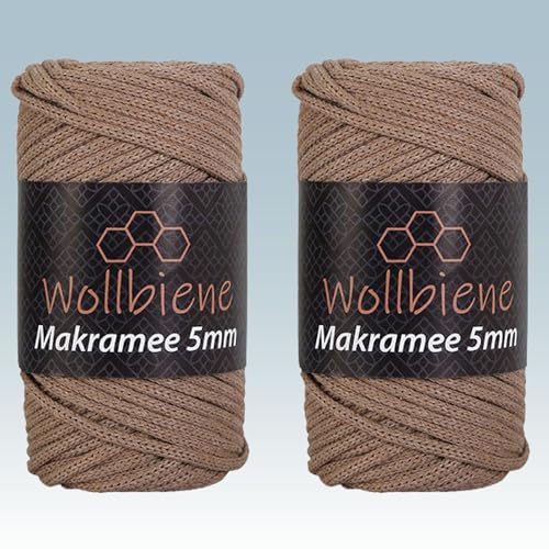 Wollbiene Makramee Garn 5mm I 2x70m I Makramee Natur - Baumwollgarn Mischgarn zum Knüpfen von Macrame - Rope Garn - Makramee-Garn aus Baumwolle für Kunst DIY Handwerk (hellbraun 11) von Wollbiene