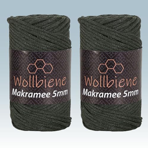 Wollbiene Makramee Garn 5mm I 2x70m I Makramee Natur - Baumwollgarn Mischgarn zum Knüpfen von Macrame - Rope Garn - Makramee-Garn aus Baumwolle für Kunst DIY Handwerk (tarngrün 14) von Wollbiene