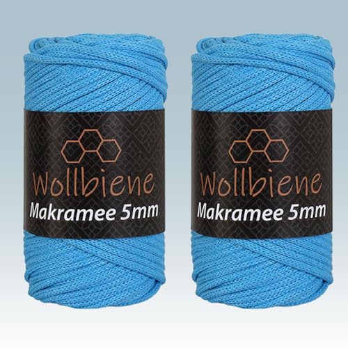 Wollbiene Makramee Garn 5mm I 2x70m I Makramee Natur - Baumwollgarn Mischgarn zum Knüpfen von Macrame - Rope Garn - Makramee-Garn aus Baumwolle für Kunst DIY Handwerk (türkisblau 13) von Wollbiene