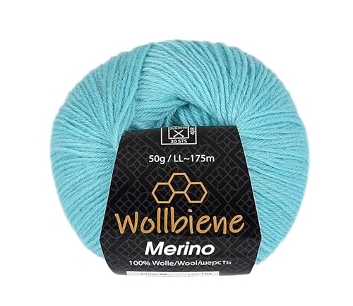 Wollbiene Merino Wolle zum Stricken 50g Strickwolle Häkeln Babywolle Wolle Soft (aquatürkis 05) von Wollbiene