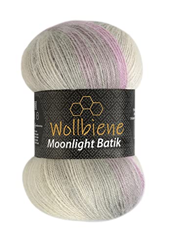 Wollbiene Moonlight Batik 100g Strickwolle 100 Gramm Wolle zum Stricken und Häkeln 20% Wolle türkische Wolle Farbverlaufswolle Strickwolle (2700 rose grau) von Wollbiene