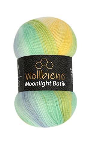 Wollbiene Moonlight Batik 100g Strickwolle 100 Gramm Wolle zum Stricken und Häkeln 20% Wolle türkische Wolle Farbverlaufswolle Strickwolle (3070 gelb türkis blau) von Wollbiene