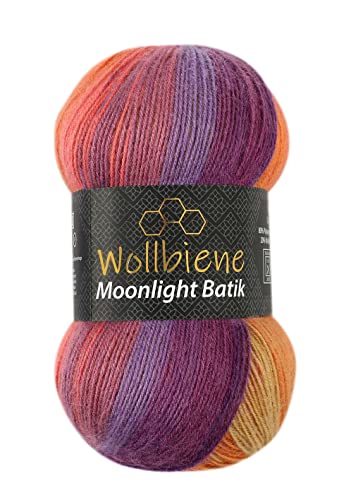 Wollbiene Moonlight Batik 100g Strickwolle 100 Gramm Wolle zum Stricken und Häkeln 20% Wolle türkische Wolle Farbverlaufswolle Strickwolle (5600 lila beere orange) von Wollbiene