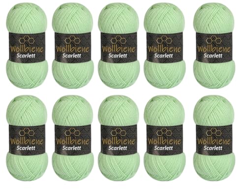 Wollbiene Scarlett Wolle 10 x 50g Strickwolle 500 Gramm Wolle zum Stricken und Häkeln Babywolle türkische Wolle (pastellgrün 19) von Wollbiene