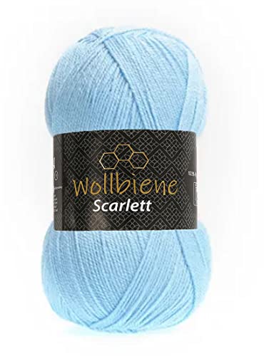 Wollbiene Scarlett Wolle 100g Strickwolle 100 Gramm Wolle zum Stricken und Häkeln Babywolle türkische Wolle (hellblau 26) von Wollbiene