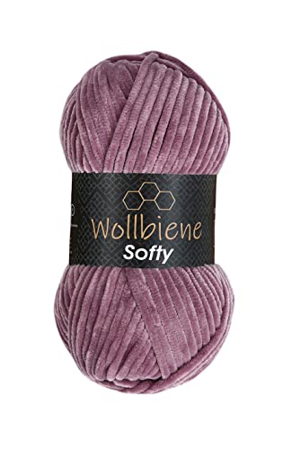 Wollbiene Softy 100 Gramm chenille wolle zum häkeln Strickwolle, Babywolle, Chenille Wolle Super Bulky crochet yarn (altrosa 86) von Wollbiene