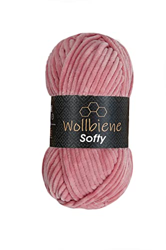 Wollbiene Softy 100 Gramm chenille wolle zum häkeln Strickwolle, Babywolle, Chenille Wolle Super Bulky crochet yarn (antik altrosa 37) von Wollbiene