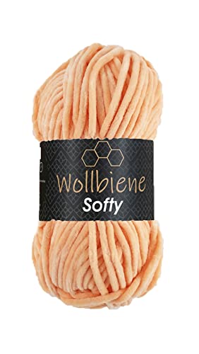 Wollbiene Softy 100 Gramm chenille wolle zum häkeln Strickwolle, Babywolle, Chenille Wolle Super Bulky crochet yarn (apricot 90) von Wollbiene