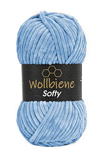 Wollbiene Softy 100 Gramm chenille wolle zum häkeln Strickwolle, Babywolle, Chenille Wolle Super Bulky crochet yarn (babyblau 25) von Wollbiene