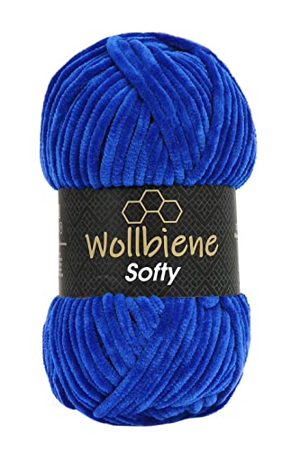 Wollbiene Softy 100 Gramm chenille wolle zum häkeln Strickwolle, Babywolle, Chenille Wolle Super Bulky crochet yarn (blau 03) von Wollbiene