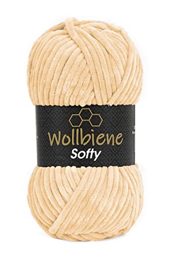 Wollbiene Softy 100 Gramm chenille wolle zum häkeln Strickwolle, Babywolle, Chenille Wolle Super Bulky crochet yarn (blush 20) von Wollbiene