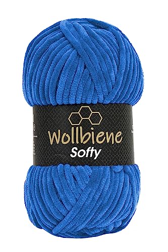 Wollbiene Softy 100 Gramm chenille wolle zum häkeln Strickwolle, Babywolle, Chenille Wolle Super Bulky crochet yarn (cerulean blau 38) von Wollbiene