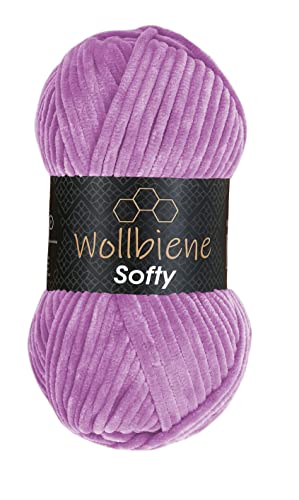 Wollbiene Softy 100 Gramm chenille wolle zum häkeln Strickwolle, Babywolle, Chenille Wolle Super Bulky crochet yarn (flieder 21) von Wollbiene
