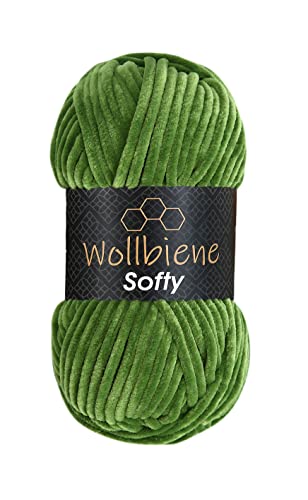 Wollbiene Softy 100 Gramm chenille wolle zum häkeln Strickwolle, Babywolle, Chenille Wolle Super Bulky crochet yarn (froschgrün 34) von Wollbiene