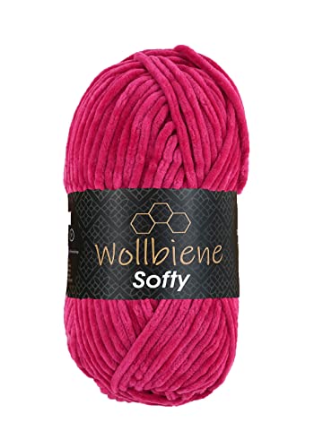 Wollbiene Softy 100 Gramm chenille wolle zum häkeln Strickwolle, Babywolle, Chenille Wolle Super Bulky crochet yarn (fuchsia 83) von Wollbiene