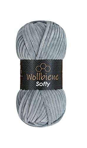 Wollbiene Softy 100 Gramm chenille wolle zum häkeln Strickwolle, Babywolle, Chenille Wolle Super Bulky crochet yarn (grau 79) von Wollbiene